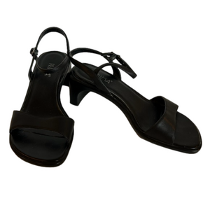 Prima Kaylib Black Leather Toe and Ankle Strap Thick Heels Size 7 Wide